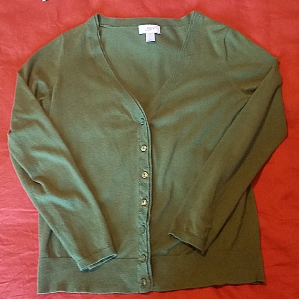 Ann Taylor LOFT Green Long Sleeve Cardigan M